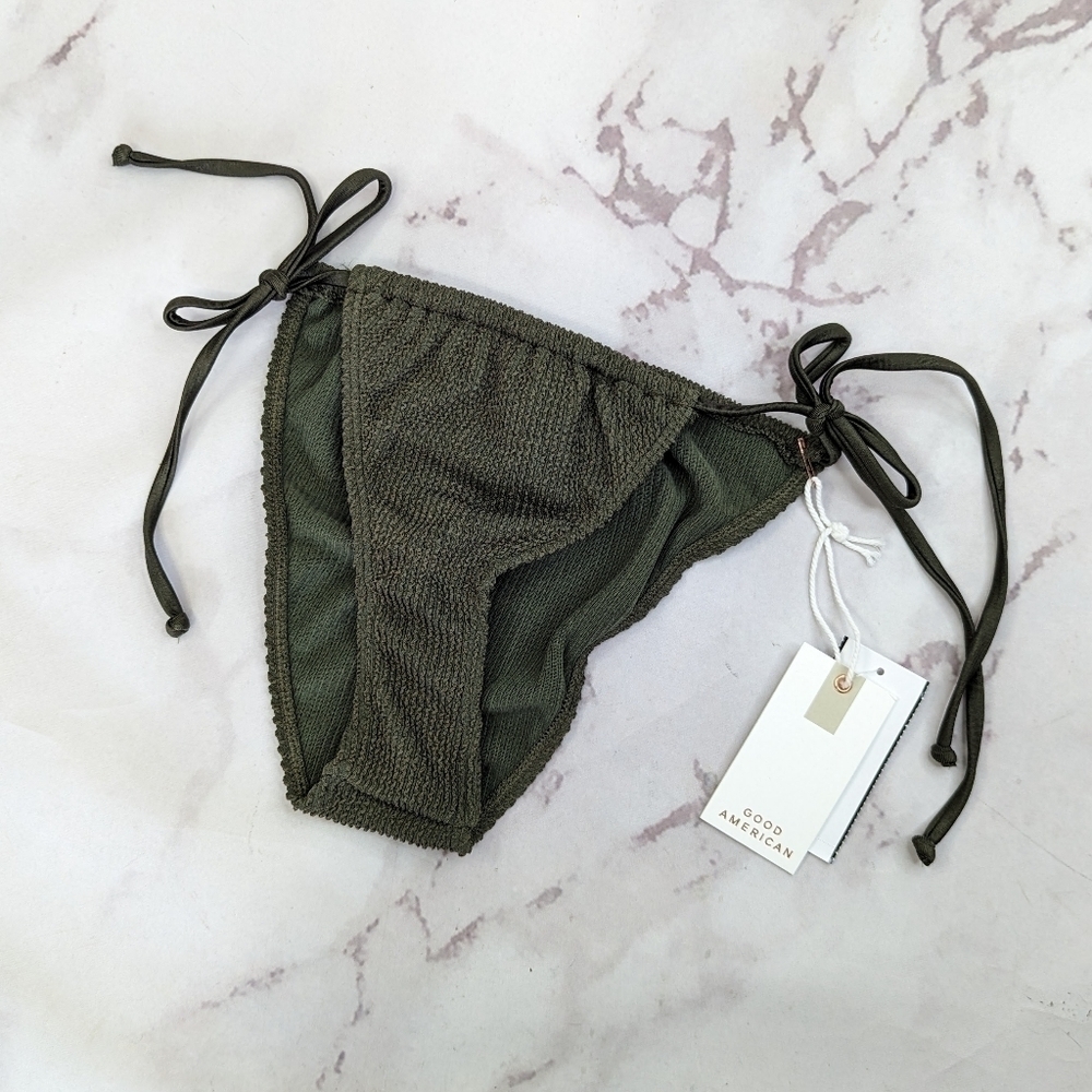 Good American Swim Bottom Women 1 2 S M Stormy Green Crinkle Tiny Ties Bikini